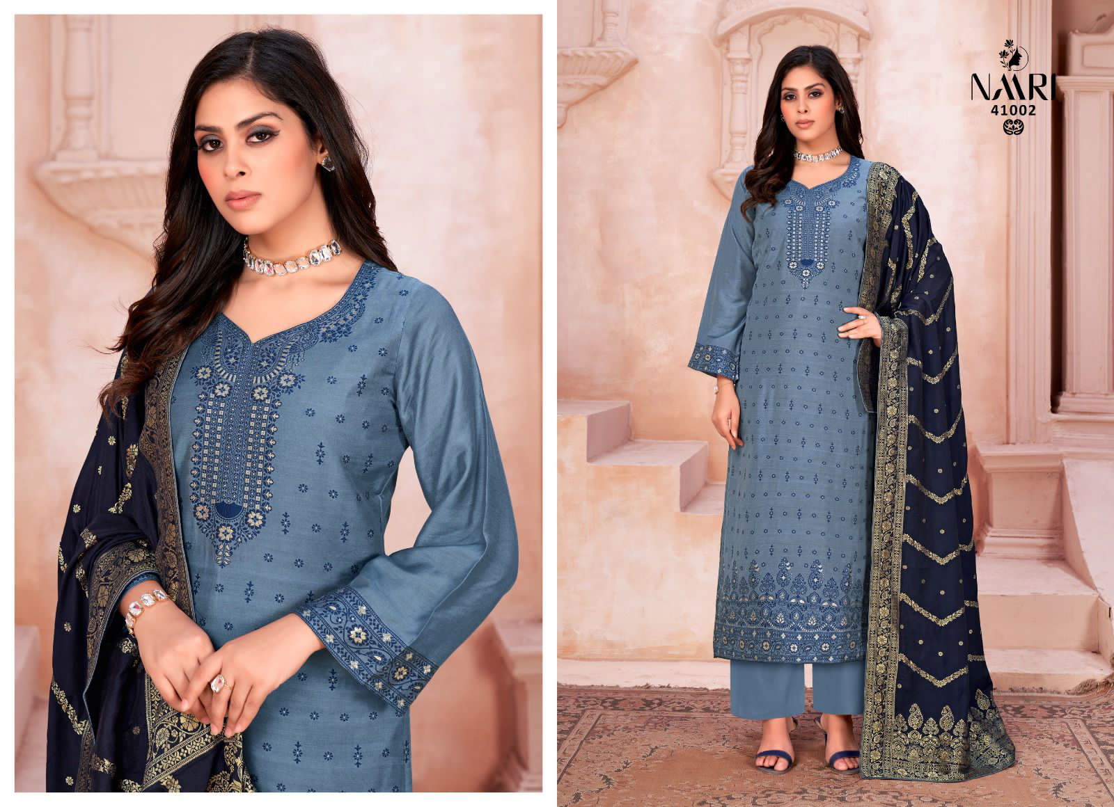 Punch 2 By Naari Pure Muslin Jacard Duppta Set